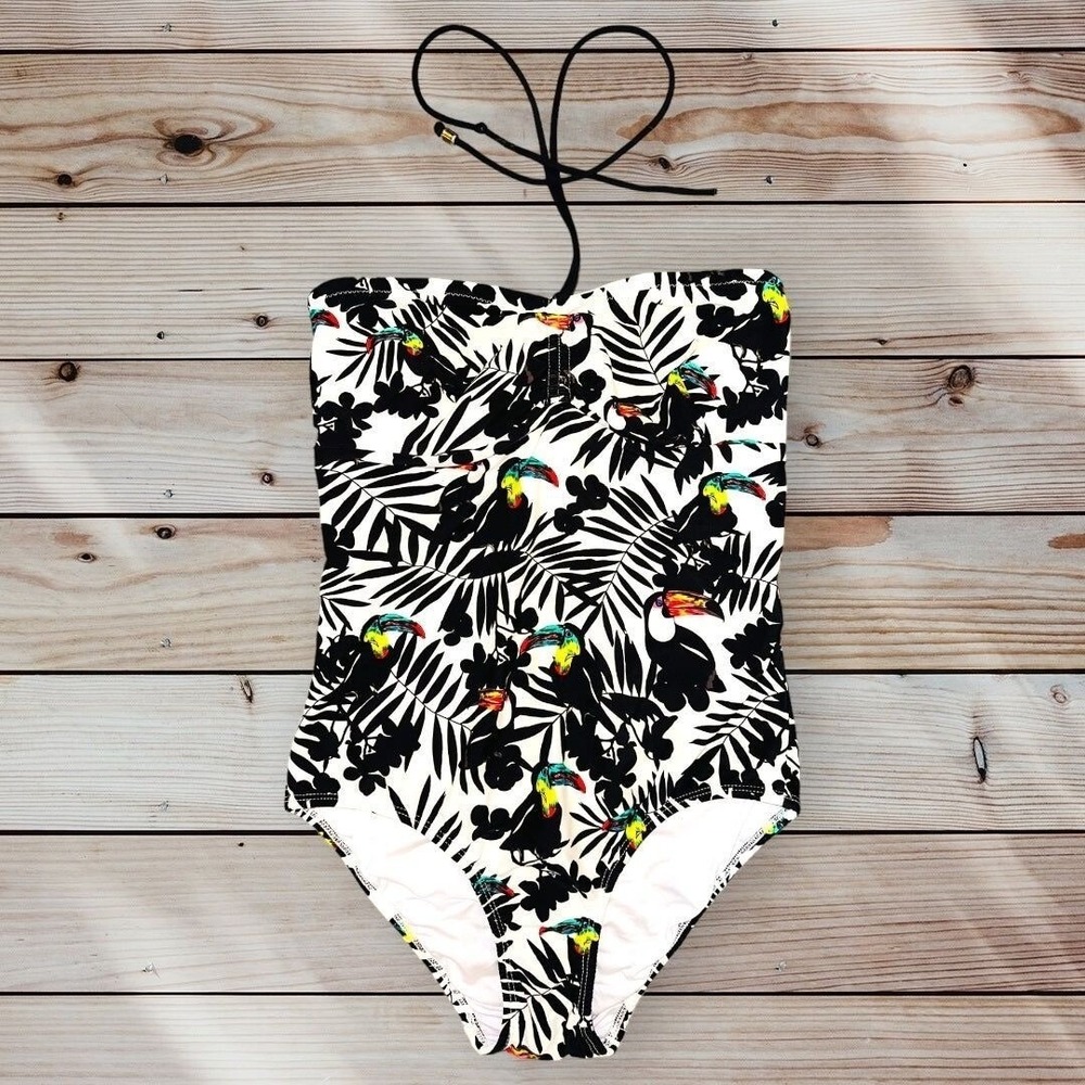 D5 Shoshanna Swimsuit‎ One-piece Toucan Bird Tropical Small Black White Women's